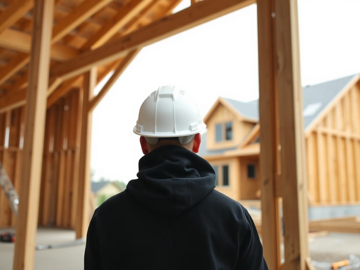 Roughworks crew member looking over a framed structure